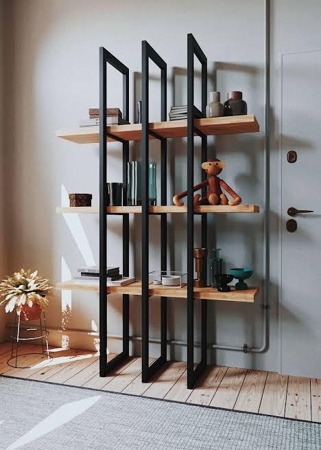 Estante de madera sólida Mustat, mueble de acero fabricado en Apodaca